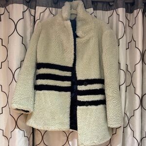 J. Crew Cream Teddy Jacket with Black Stripes